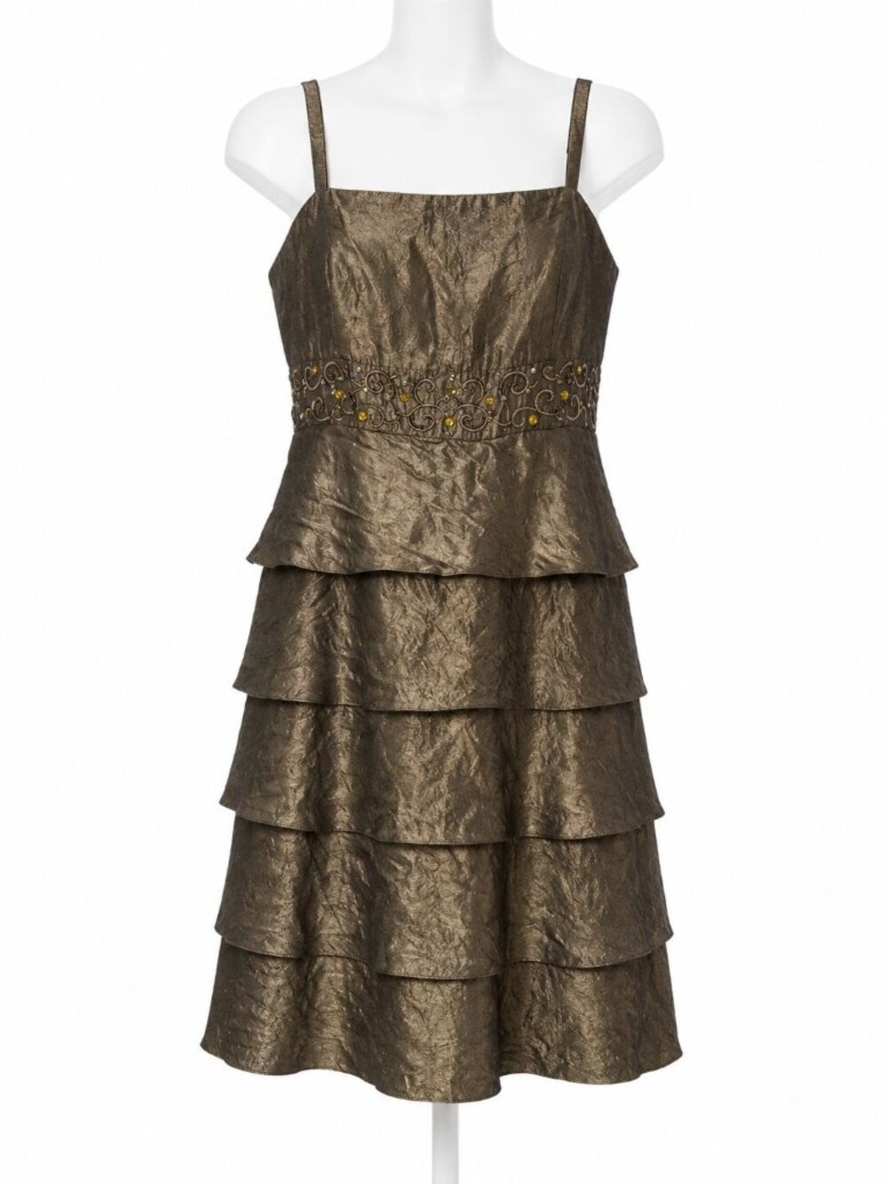 R&M Richards Womens 22W Metallic Tiered Cocktail Dress Beaded Formal Plus Size